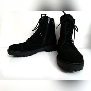 ❌SOLD❌Lucky Brand Ictus Lace Up Side Zip Black Suede Combat Boots - Size 9M / 40